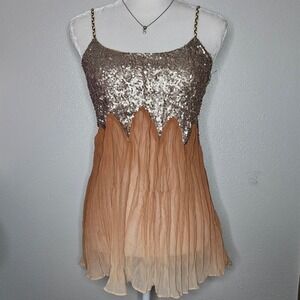 Gimmicks by BKE Bronze Sequin Ombre Pleated Chiffon Camisole Top